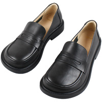 Large Head Genuine Leather Shoes Retro Large   Toe Cow Leather Women's Shoes Lefu Shoes