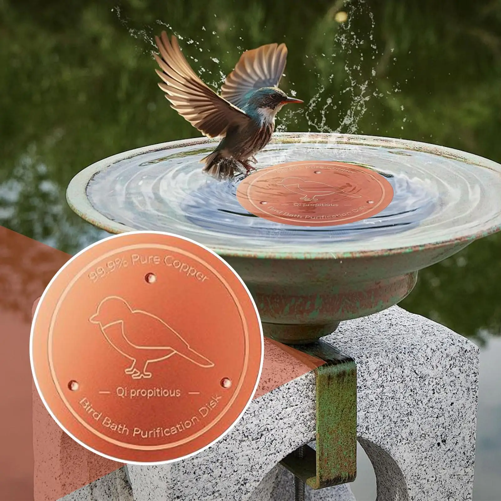 

Универсальная медная дисковая ванна для птиц с 3-точечной опорой, очищающая пластина для птичьей ванны для уличной ванны для птиц и миски для кормушек