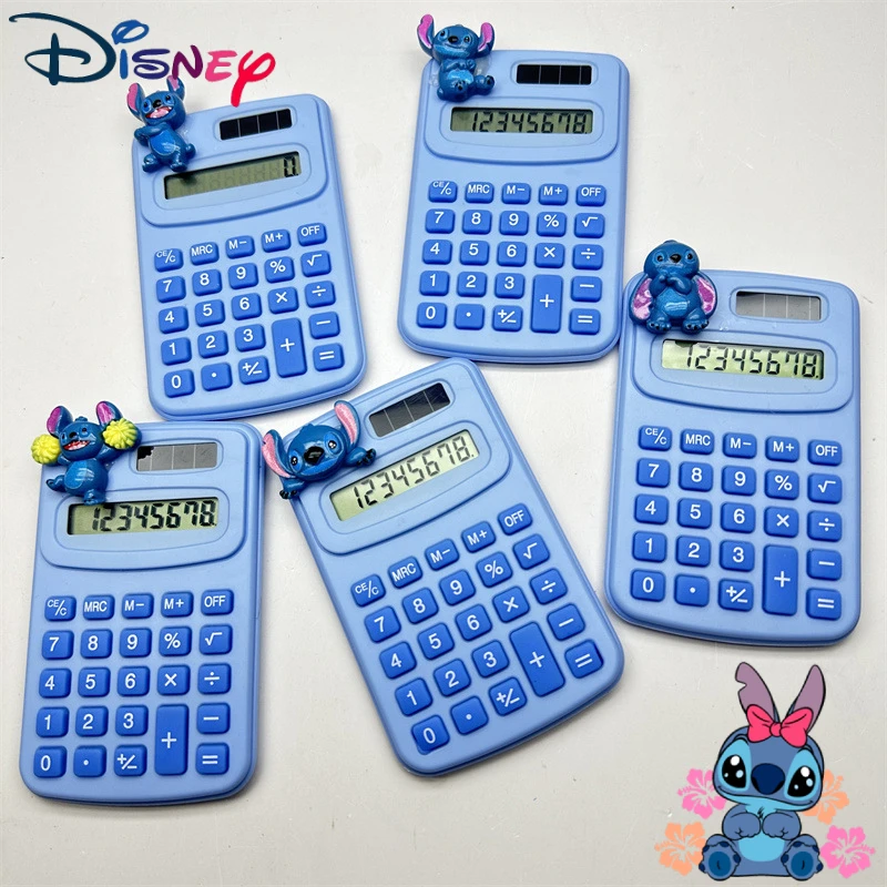 Disney Stitch Minicomputer Cartoon Figure Cute Blue 8-digit Mini Solar-powered Silent Calculator School Student Stationery Gifts