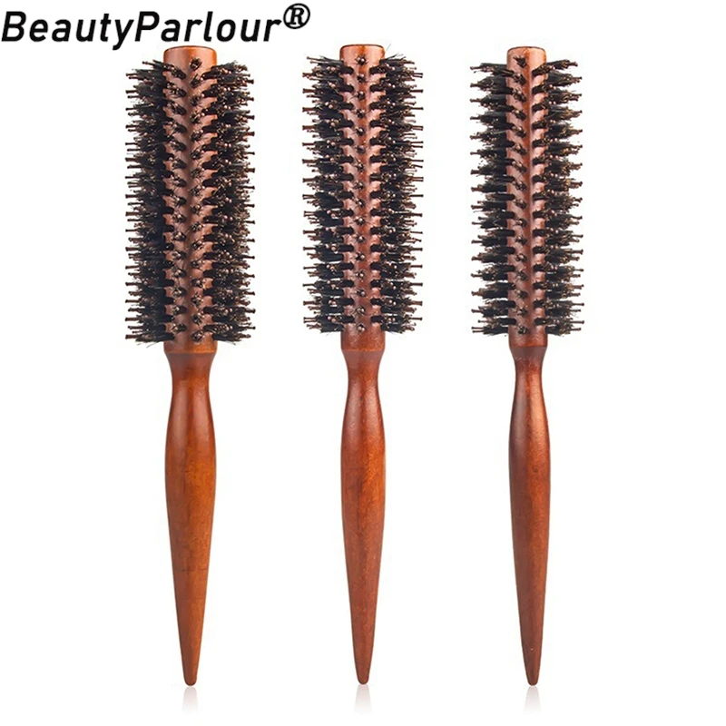 Anti Static Wood Boar Bristle Hair Round Brush Hairdresser Styling Tools Teasing Brush For Hair Curly Comb Hair Brush