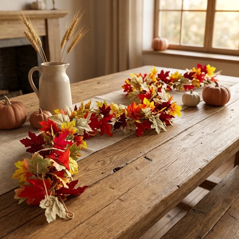 175cm Artificial Maple Leaf Vine Garland Brown Realistic Faux Leaves for Autumn Home Decor and Interior Styling