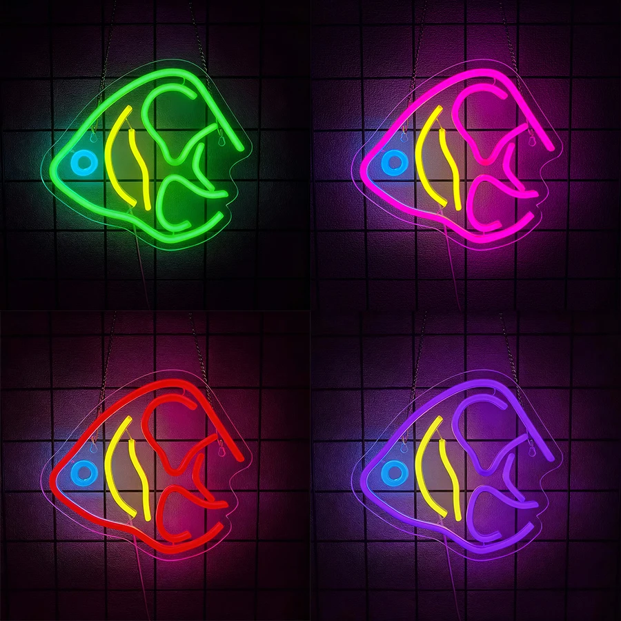 

Неоновая вывеска с разноцветными тропическими рыбами для декора стен, светящаяся вывеска для магазина рыб, декора гостиной, океанариума, музея океана, мужской комнаты, аквариума.