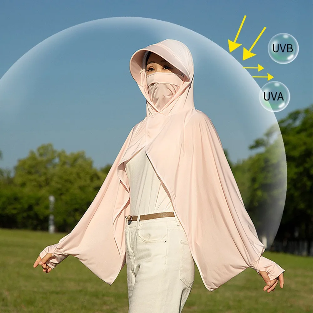 

Fashion Ice Silk Sunscreen Shawl Long Sleeve Anti-UV Sunscreen Hoodie Breathable Quick Drying Cycling Sunshade Clothing Summer
