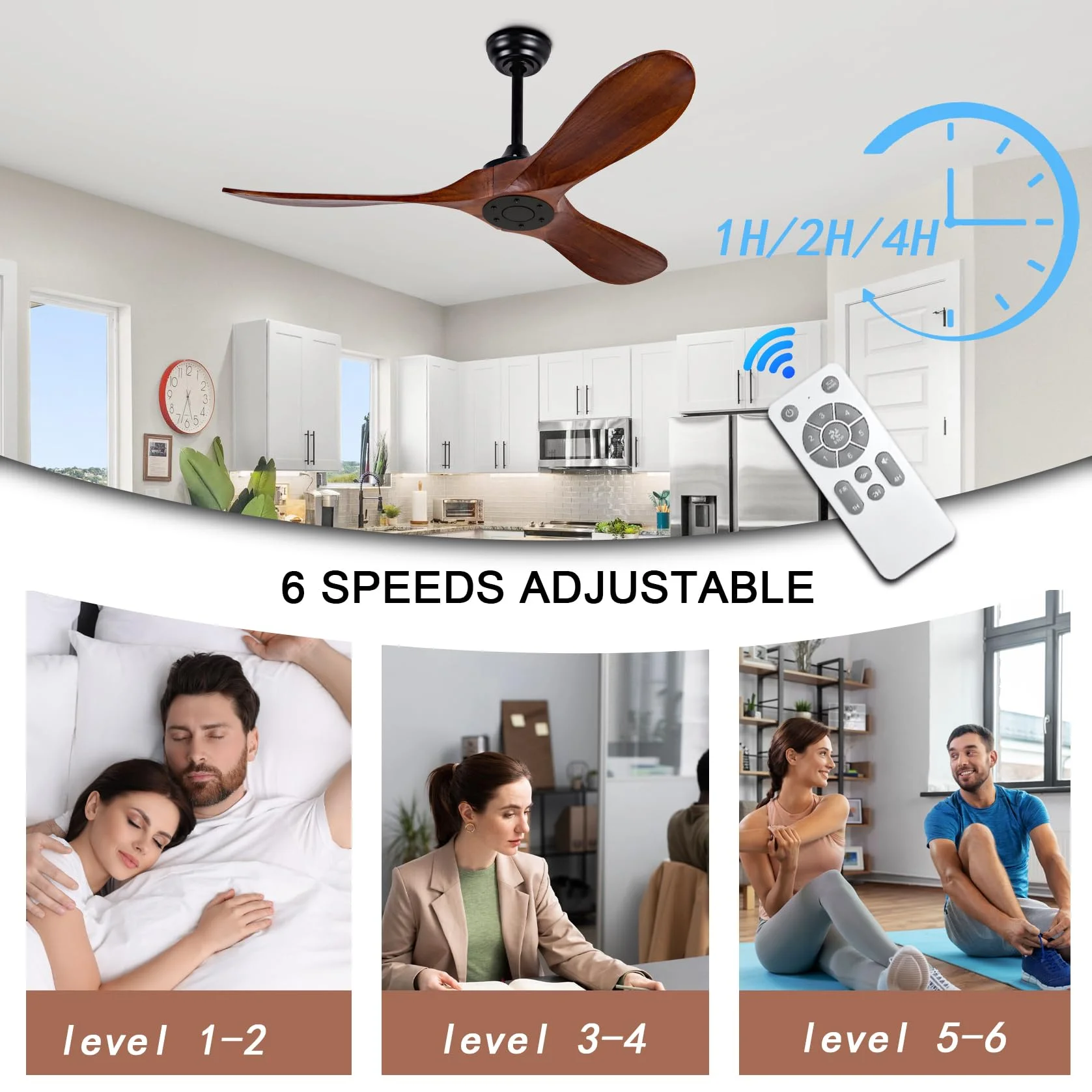 42/52/60 Inch Ceiling Fan With Remote Control DC Motor Electric Fan Reverse Wood Blades Fans Summer Winter Bedroom Living Room