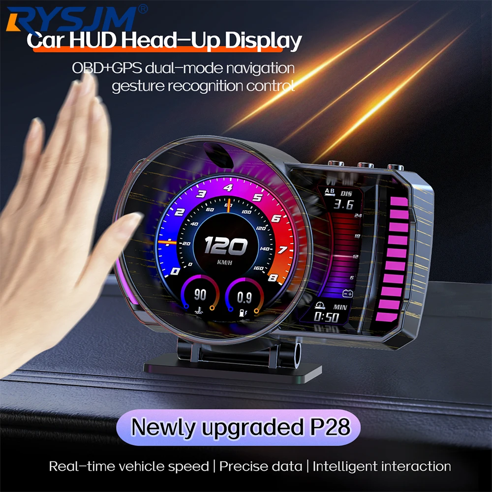 Smart Digital P28 OBD2 HUD Dual System Car Electronic Accessory LCD Speedometer Multilingual Water Temp Fuel Consumption Alarm