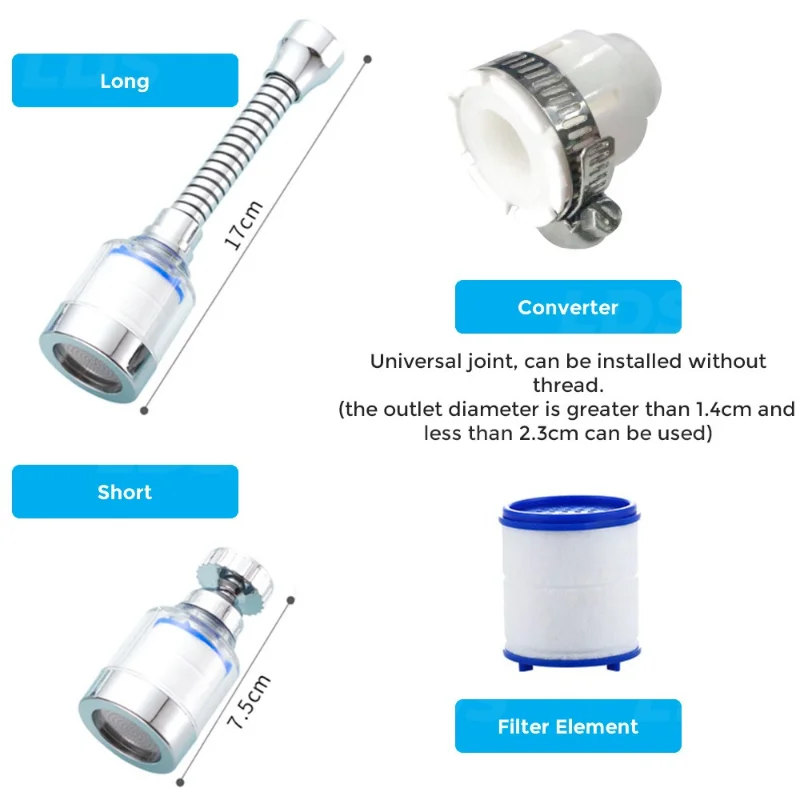 Kitchen Water Tap Faucet Pressurized Bubbler Filter Remove Chlorine Heavy Metals Basin Extender Hard Water Filtration Purifier