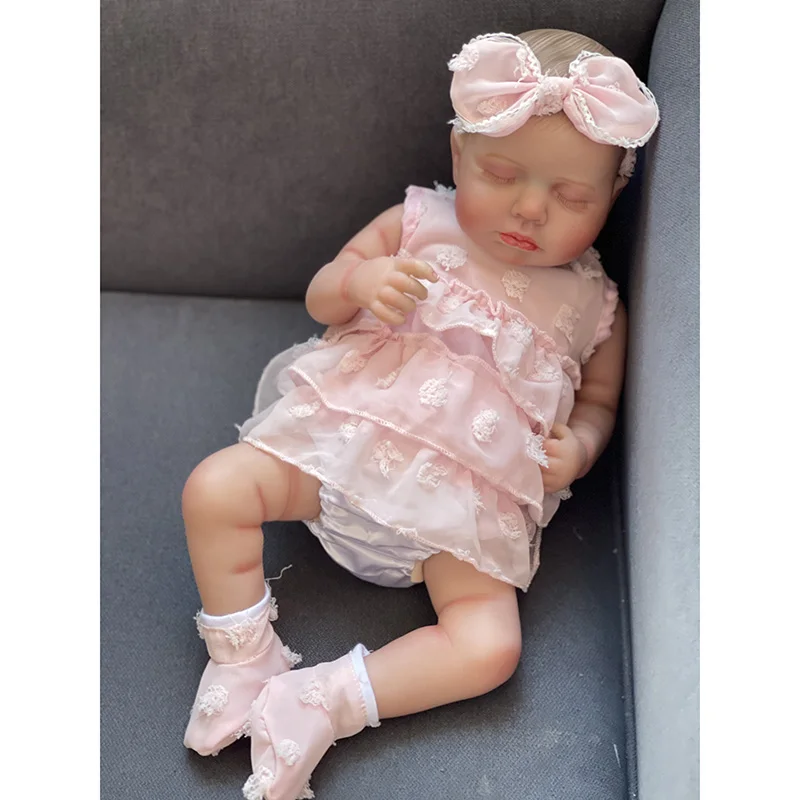 19'' 48cm Cute Reborn Sleeping Baby Doll Girl Loulou Touch Soft with Hand-drawn Hair Art Toys