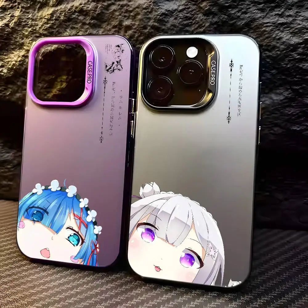 Japão anime re z-zeroes bonito caso de telefone para iphone 16 15 14 13 12 11 plus pro max multicolorido aurora laser à prova de choque funda capa