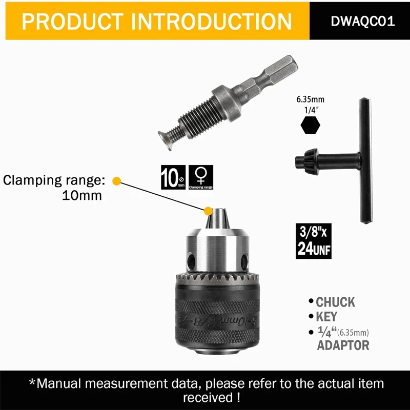 DEWALT Drive Drill Bit Electric Tool Accessory DWAQC01 Key Drill Chuck Thread Quick Change Joint SDS 1/4 