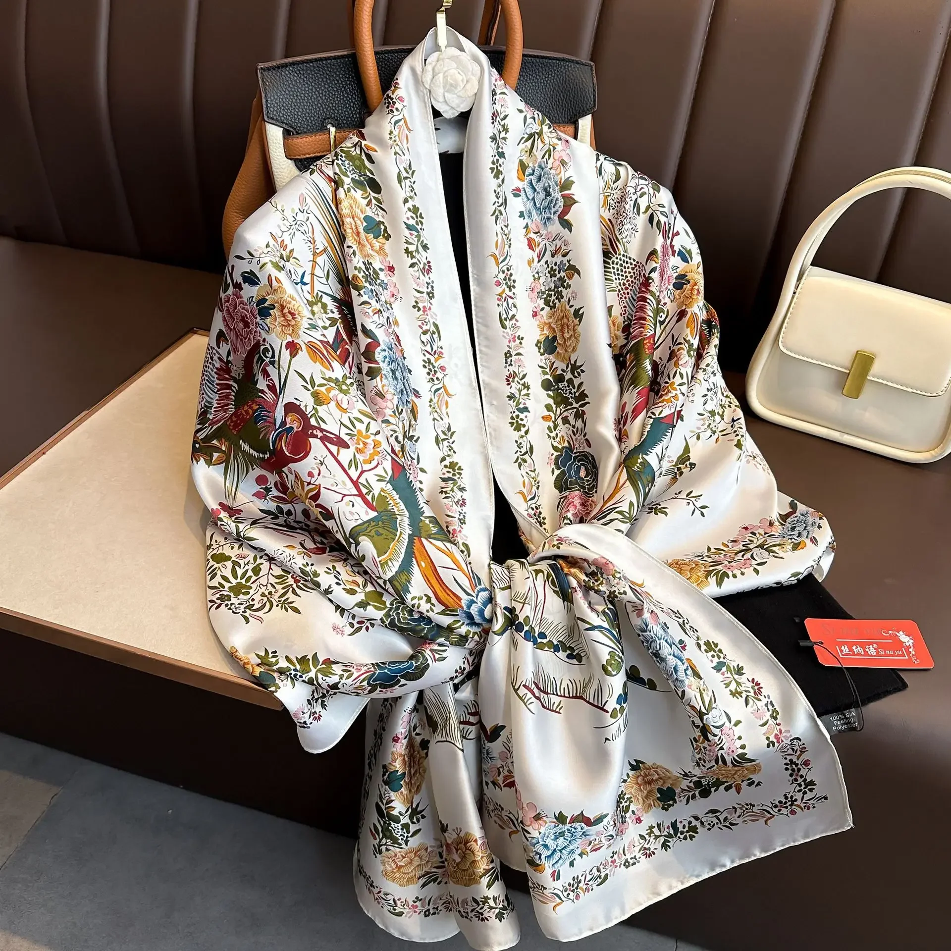 Luxury Brand Women Long Silk Scarves Shawl Lady Wrap Soft Female Europe Designer Beach Bandanna Foulard Muffler Pareo 180*90cm image 6