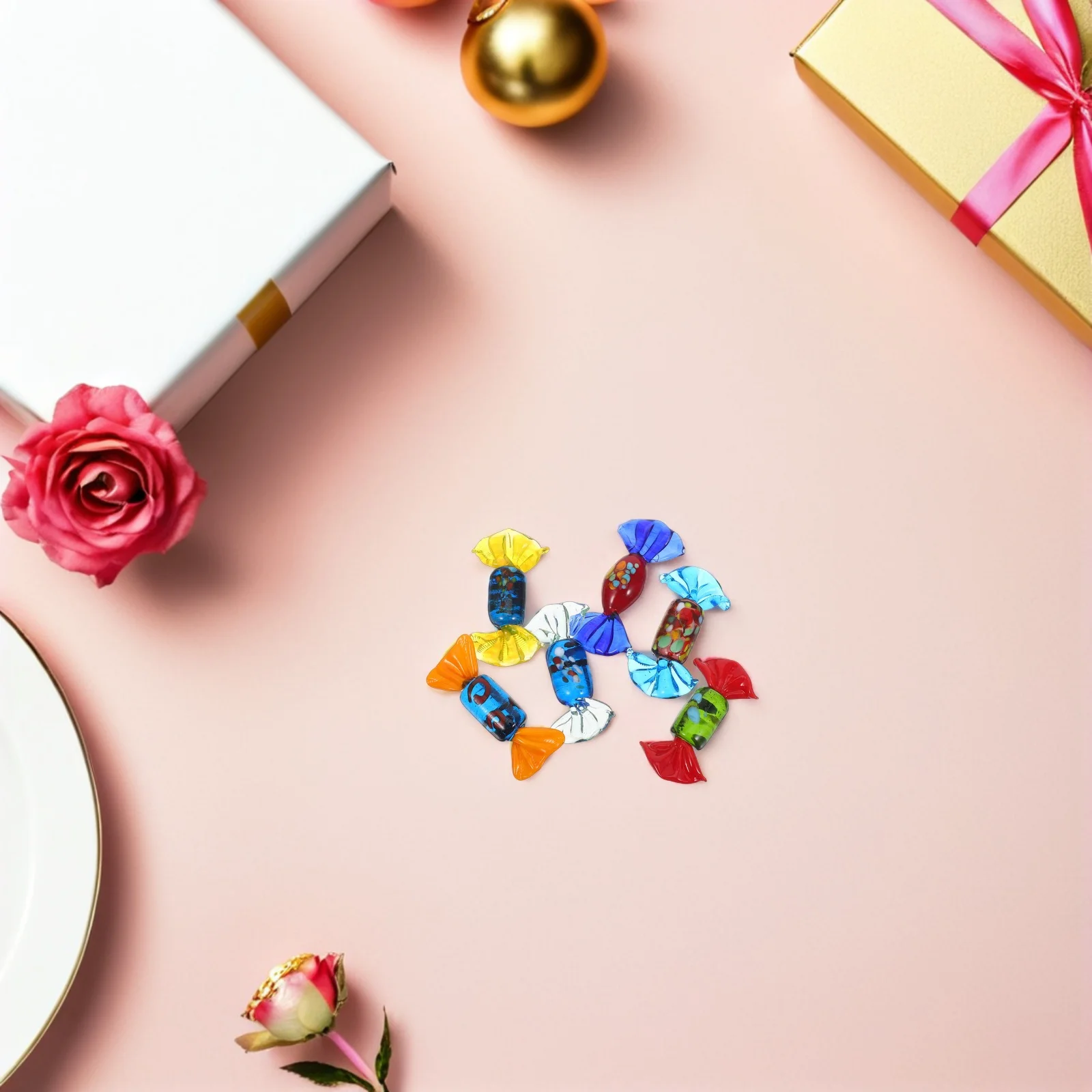 

6Pcs Colorful Glass Candy Table Decorations Cartoon Style Heat Resistant Photo Props for Wedding Christmas Festival Home Party