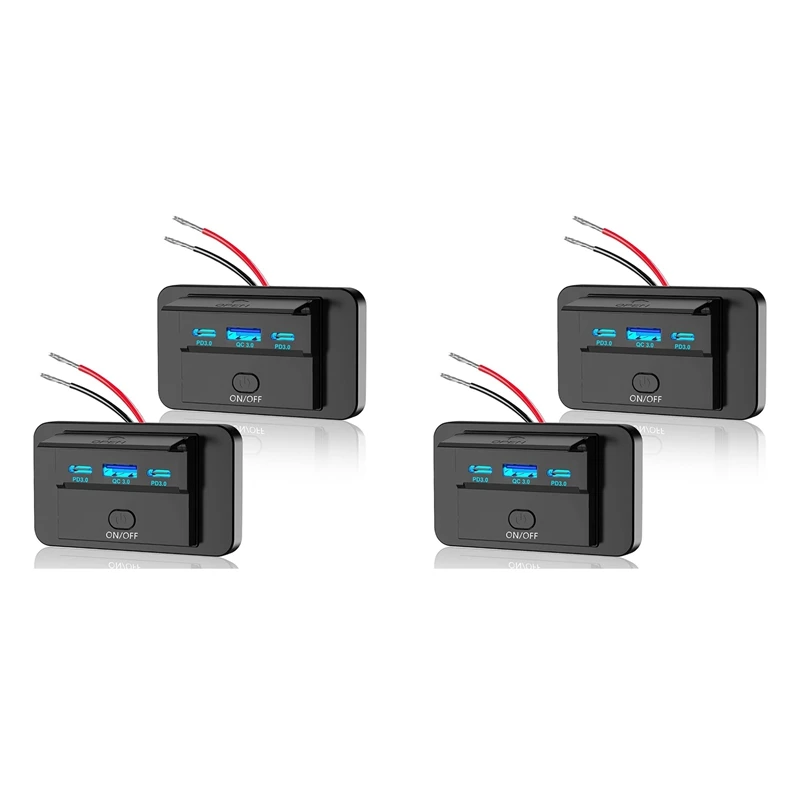 

AB46-4PCS 3 Ports 12V RV USB Outlet 90W, Dual PD3.0 Type-C Quick Charge 72W & USB QC3.0 18W Panel Wall Mount