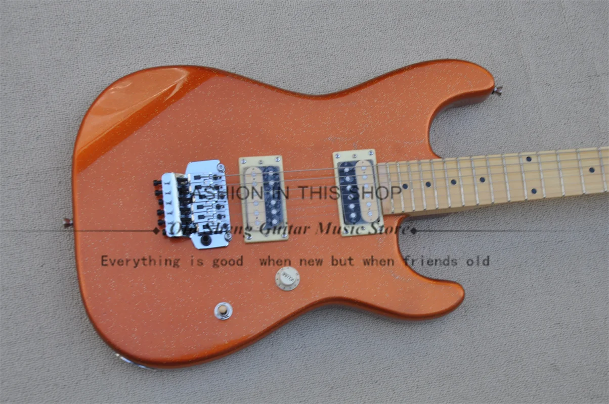 Metal Orange Electric Guitar Char Body Maple Neck 22 Frets Tremolo Bridge HH Pickups Chrome Tuners