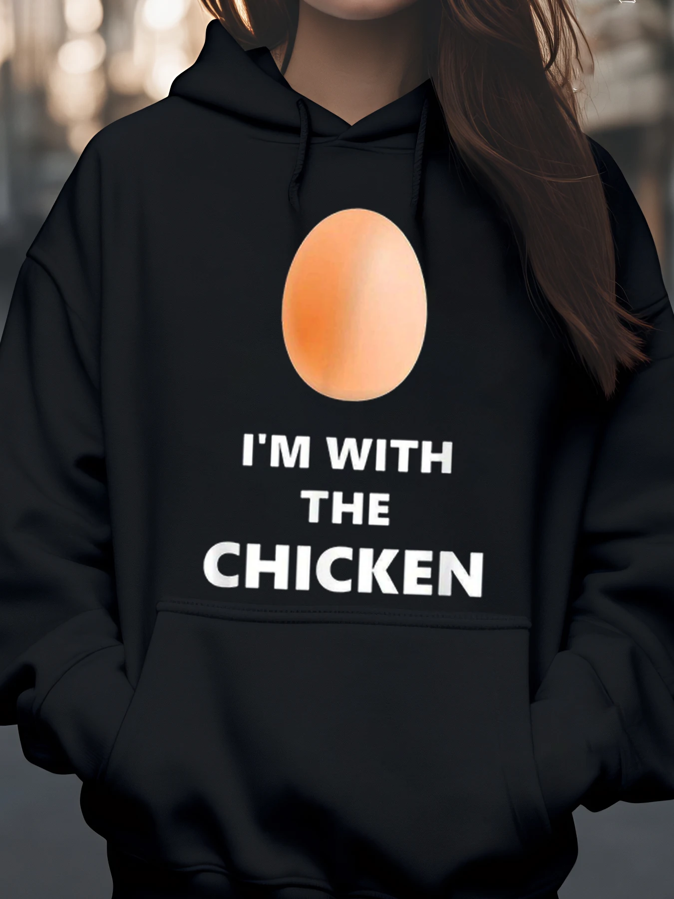 

Повседневная женская толстовка с капюшоном на Хэллоуин с принтом яйца «Я с курицей»
