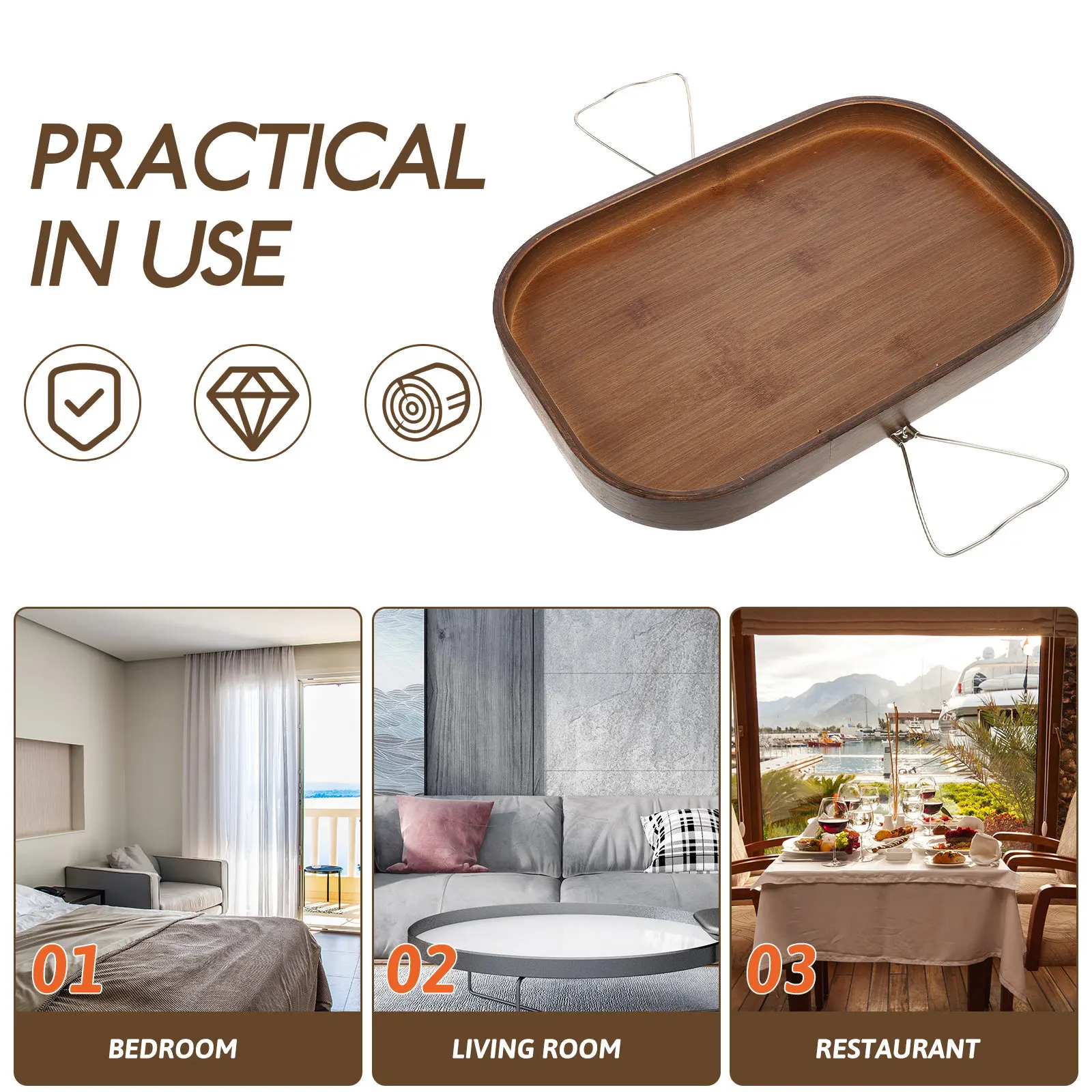 1Set Bamboo Sofa Arm Tray Heavy Duty Smooth Surface Wood Couch Arm Table for Drinks Coffee Tea Fruits Snacks Bed Sofa