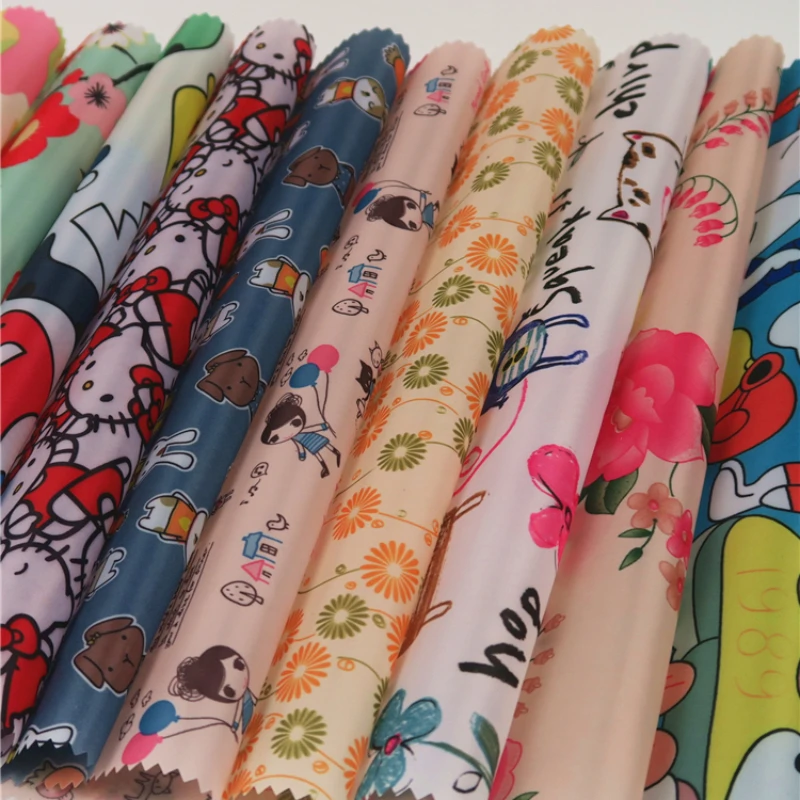 Printed Thin Rainproof Silk Waterproof Fabric Pu Coated Nylon Shower Curtain Fabric Umbrella Apron Cover Fabric