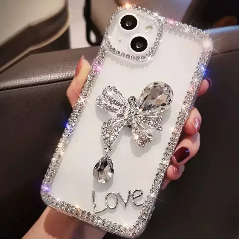 Bling Diamond Pearl Bow Phone Case For Samsung Galaxy S24 S10 S20 Plus S21 FE S22 23Ultra Note20 10 Flower Cover