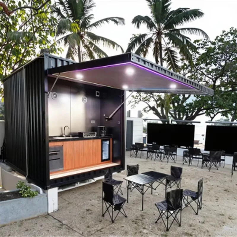 Customized Outdoor Kitchen Barbecue Stainless Steel Refrigerator Sink Storage Cabinet Retractable Door Shelter