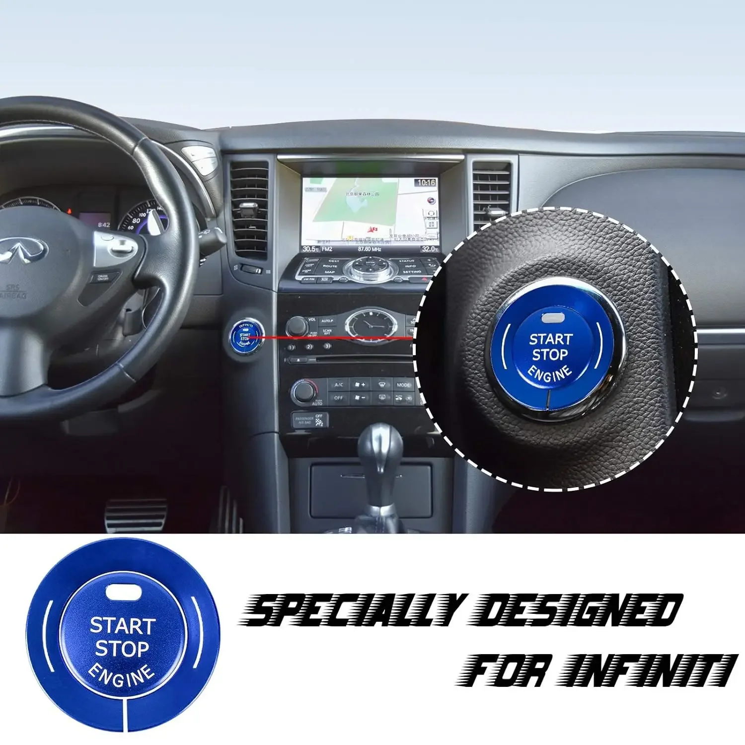 غطاء كسوة زر إيقاف تشغيل المحرك ، ديكور من سبائك الألومنيوم مناسب لـ Infiniti Q50 ، Q50L ، QX60 ، أزرق ، 2