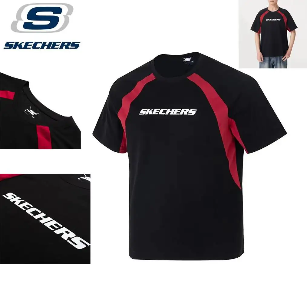 Skechers Unisex Knitted Crew Neck Short Sleeve T-Shirt Loose Comfortable Casual Sports Workout Tee P225U126-00Gz Latest model