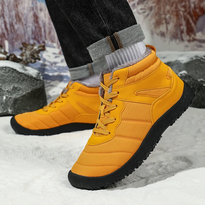 New Fashion Yellow Men's Winter Sneakers Large Size 48 Waterproof Hiking Shoes Men Warm Plush Outdoor Sports Sneaker for Men