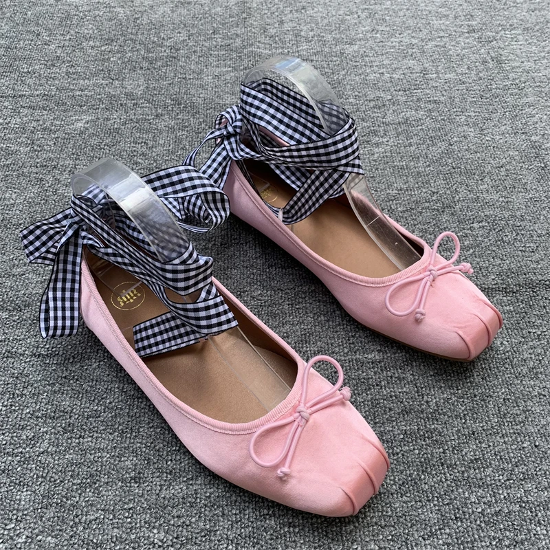 Square Toe Shoes Woman Flats Bow-Knot Shallow Mouth Dress Butterfly Comfortable Boat Ballerinas Butterfly-knot Ballerinas Woman