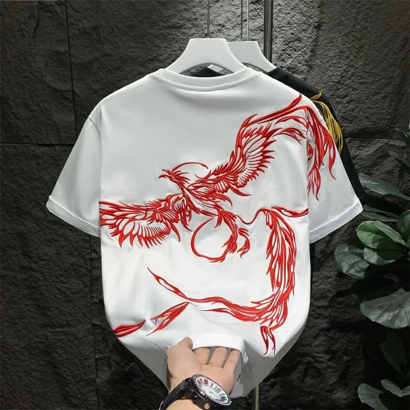 

Y2k Top Retro Harajuku Phoenix Pattern Embroidered Short Sleeved T Shirts Men And Women Summer Casual Oversized T Shirt Clothes