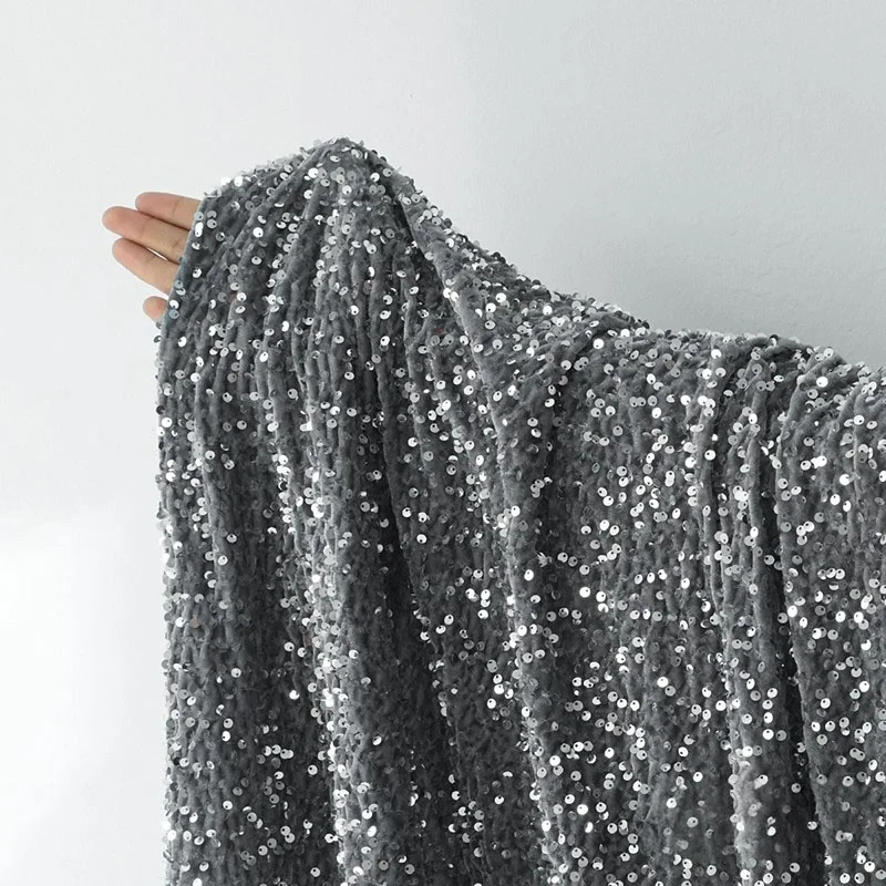 Tessuto di velluto elastico tessuto di velluto non invertito 5 mm ricamo di paillettes perline tessuto per abiti da sera per abiti da prestazione