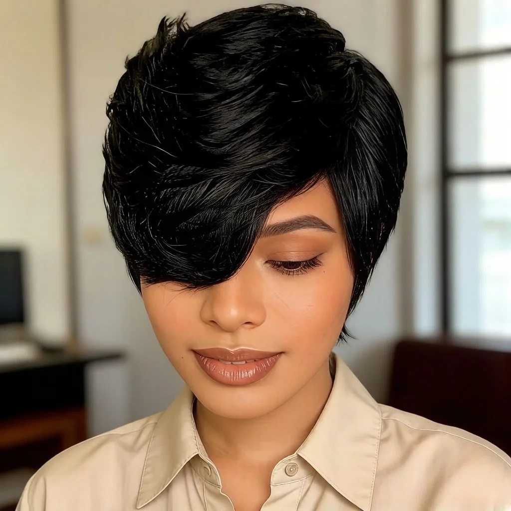 

Human Hair Pixie Cut Wig - Full Machine Made Short Layered Wig for Women