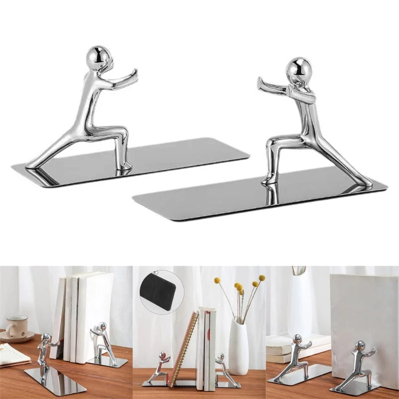 

Heavy Duty Book Stand Stainless Steel Bookends Kung Fu Man Book End Book Binder and Dividers Desk for Library