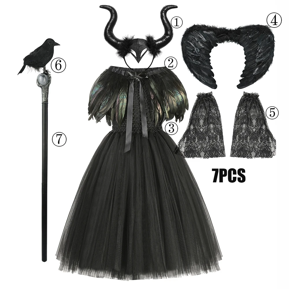 Halloween Disguise Dress for Kids Girl Maleficent Cosplay Dress Queen Witch Costume Fancy Carnival Party Dress Up Gothic Outfits