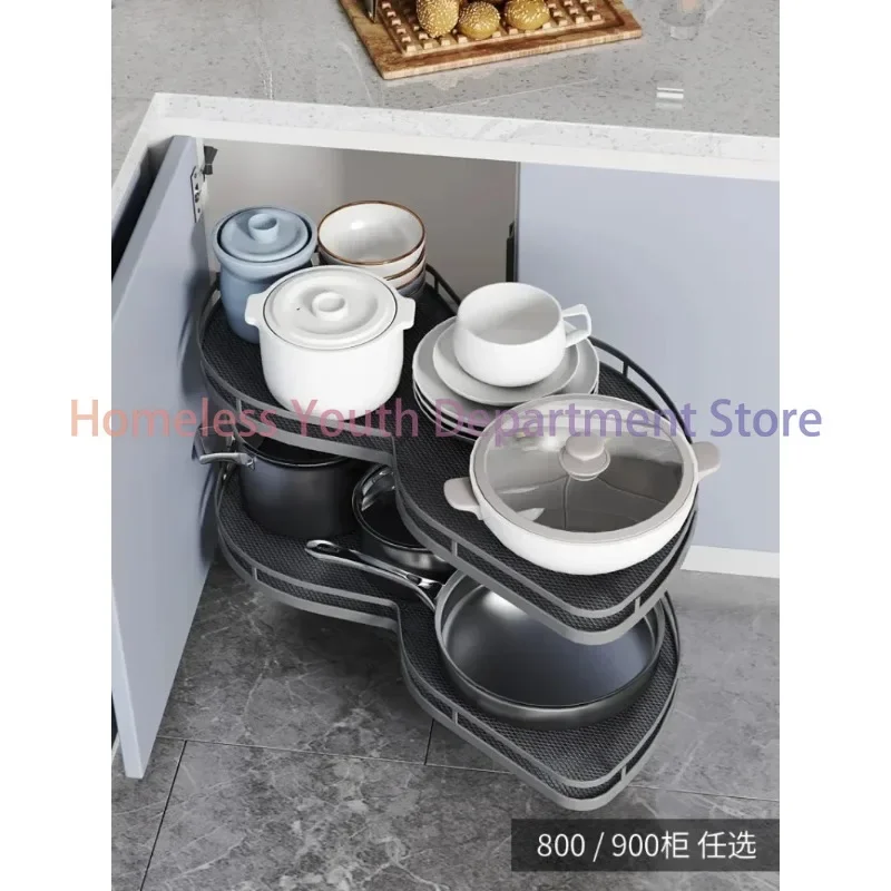 Kitchen Cabinet Corner Pull Basket Flying Saucer Rotating Little Monster Double Little Monster Basket Trumpet Open Door