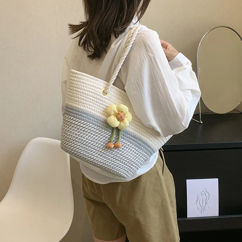 Straw Top-Handle Bags Casual Zipper Soild Bags for Women 2024 Fashion Summer Woven Bag Hot Sale Bolsa De Ombro Feminina