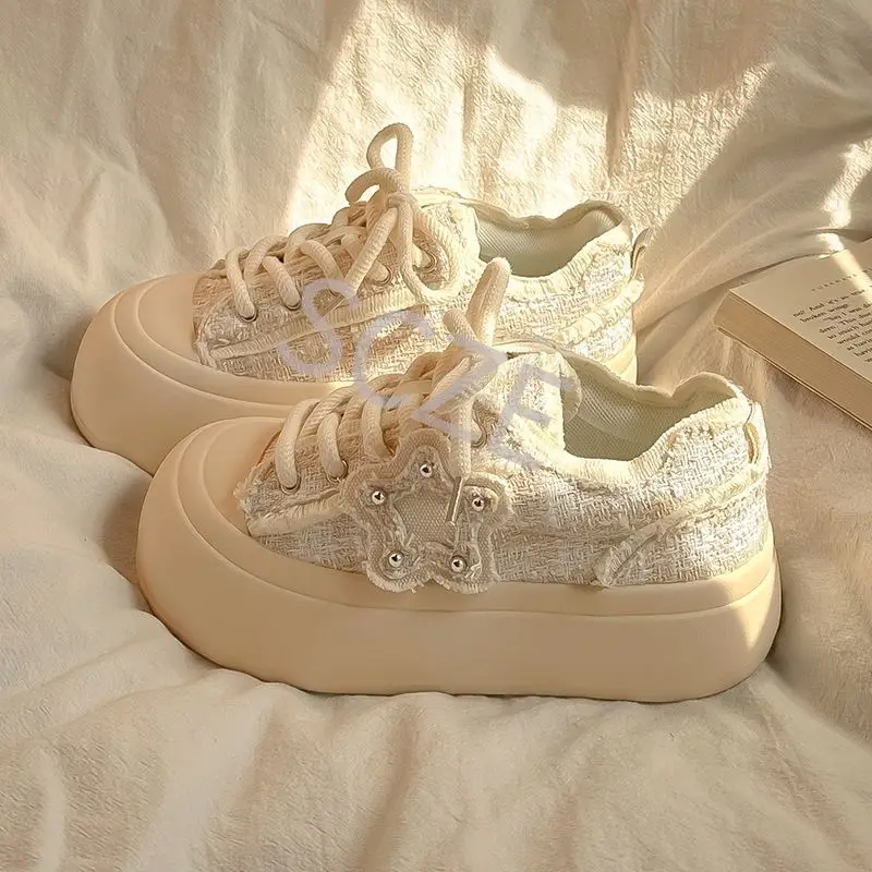 Women Platform Sneakers Vintage Korean Canvas Shoes Tennis Female Casual Flats Spring Summer Kawaii Vulcanize Footwear