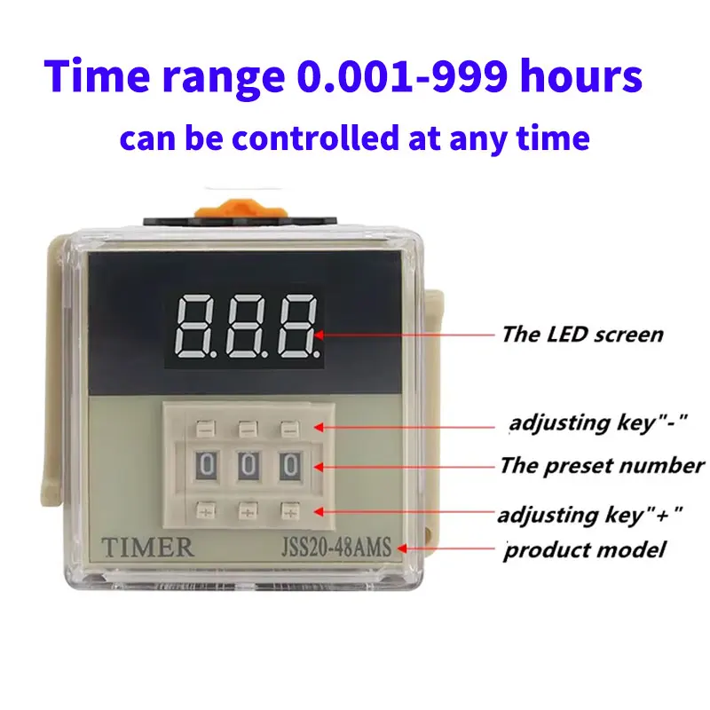 1Pcs JSS20 Digital LED Programmable Timer Relay Switch 0~999 S/M/H DC24V AC220V Delay Timer With Socket Base