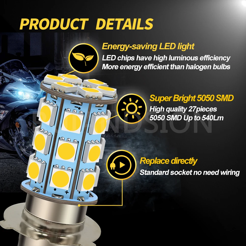Ruiandsion P15D-25-3 Motorcycle Headlight LED 6-30V For Motorbike Scooter Street Bike Hi/Lo Beam Bulb Clearance Lamps DRL 4300K