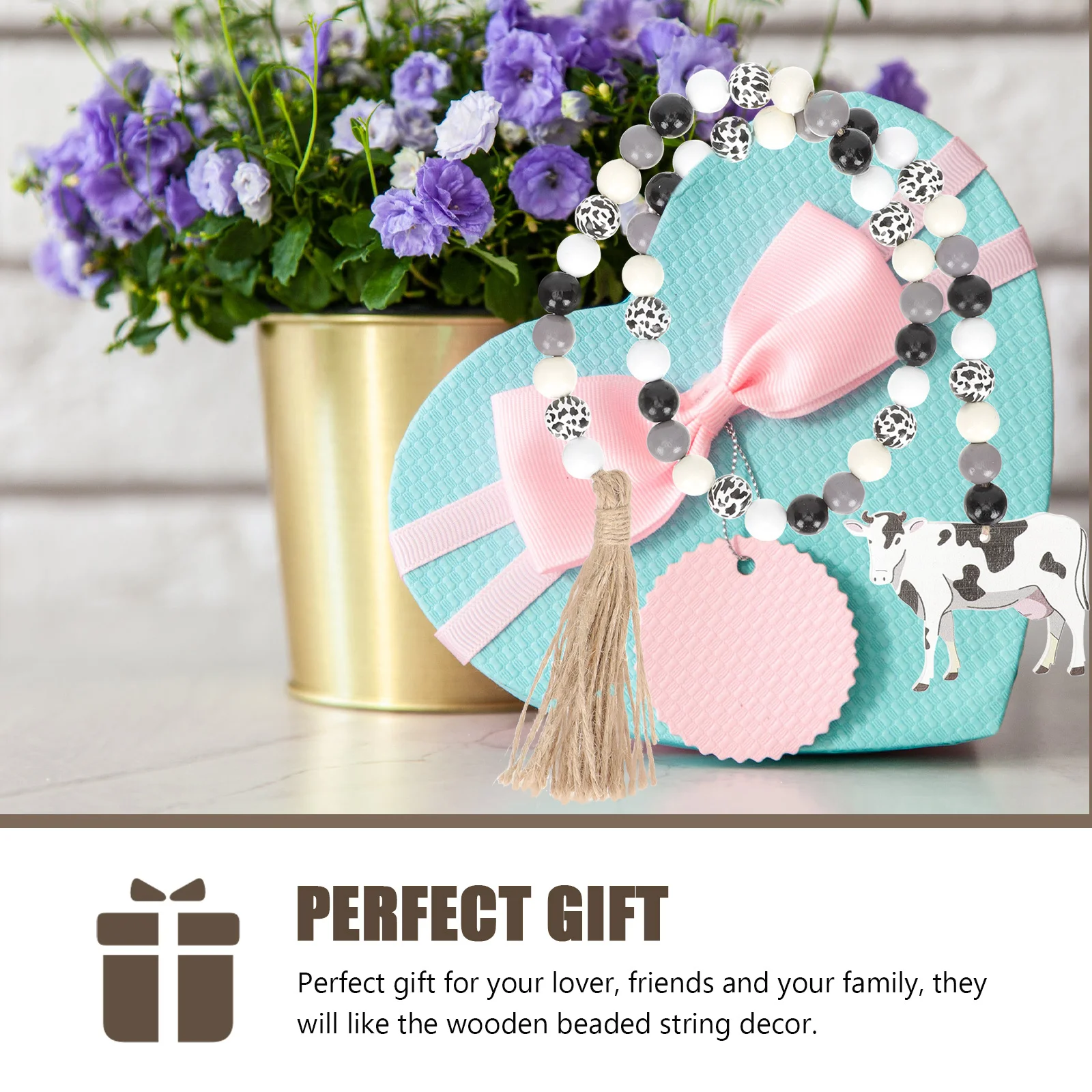 

Wood Beads String Hanging Decor Delicate Pastoral Beads Pendant Tassel Rustic Wooden Bead Garland Wall Table Decoration