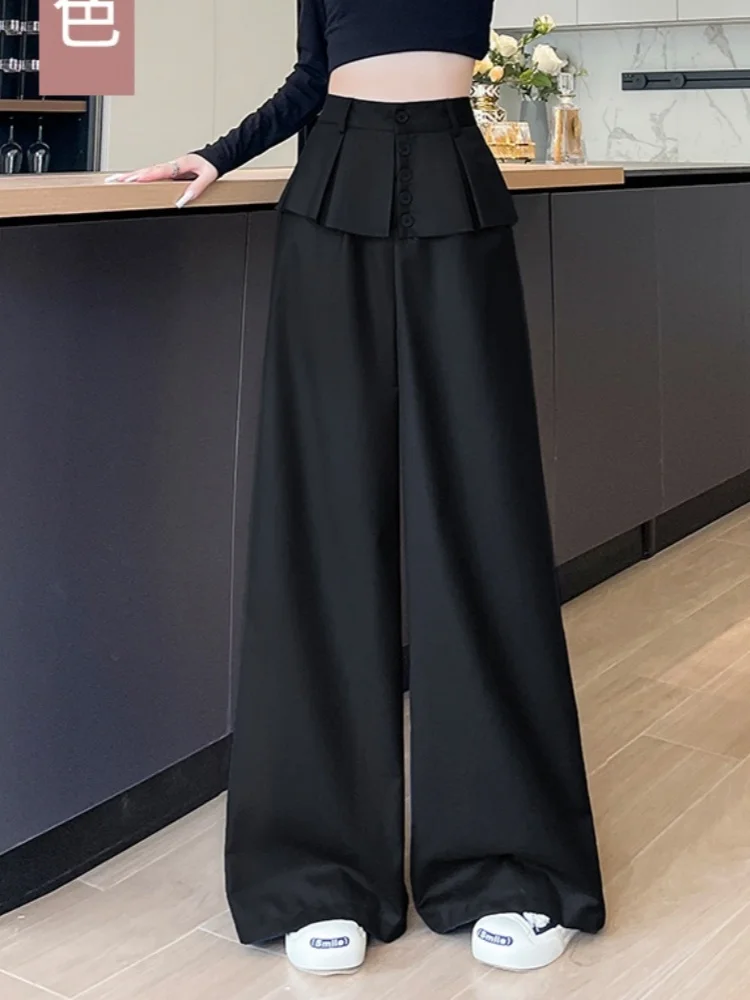 

Женские брюки-костюм с широкими штанинами, имитирующие двойку, новинка осени 2026, с однобортным дизайном, стройнящие, высококачественные повседневные брюки