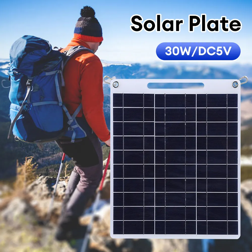 5V 30W Solar Panel Portable Dual USB Charging Panel Outdoor Emergency Charging Battery Camping Hiking Travel Phone Charger