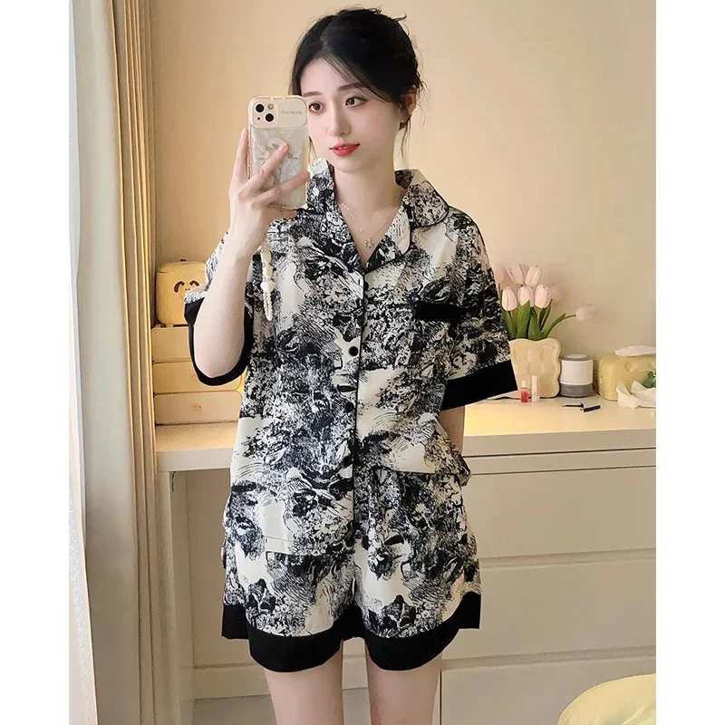 Chinese Elegant Ink and Wash Painting Women\'s Pajamas Ancient Style Classical Flavor Sleepwear 2024 New Summer Fashion Nightgown