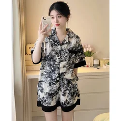 Chinese Elegant Ink and Wash Painting Women's Pajamas Ancient Style Classical Flavor Sleepwear 2024 New Summer Fashion Nightgown