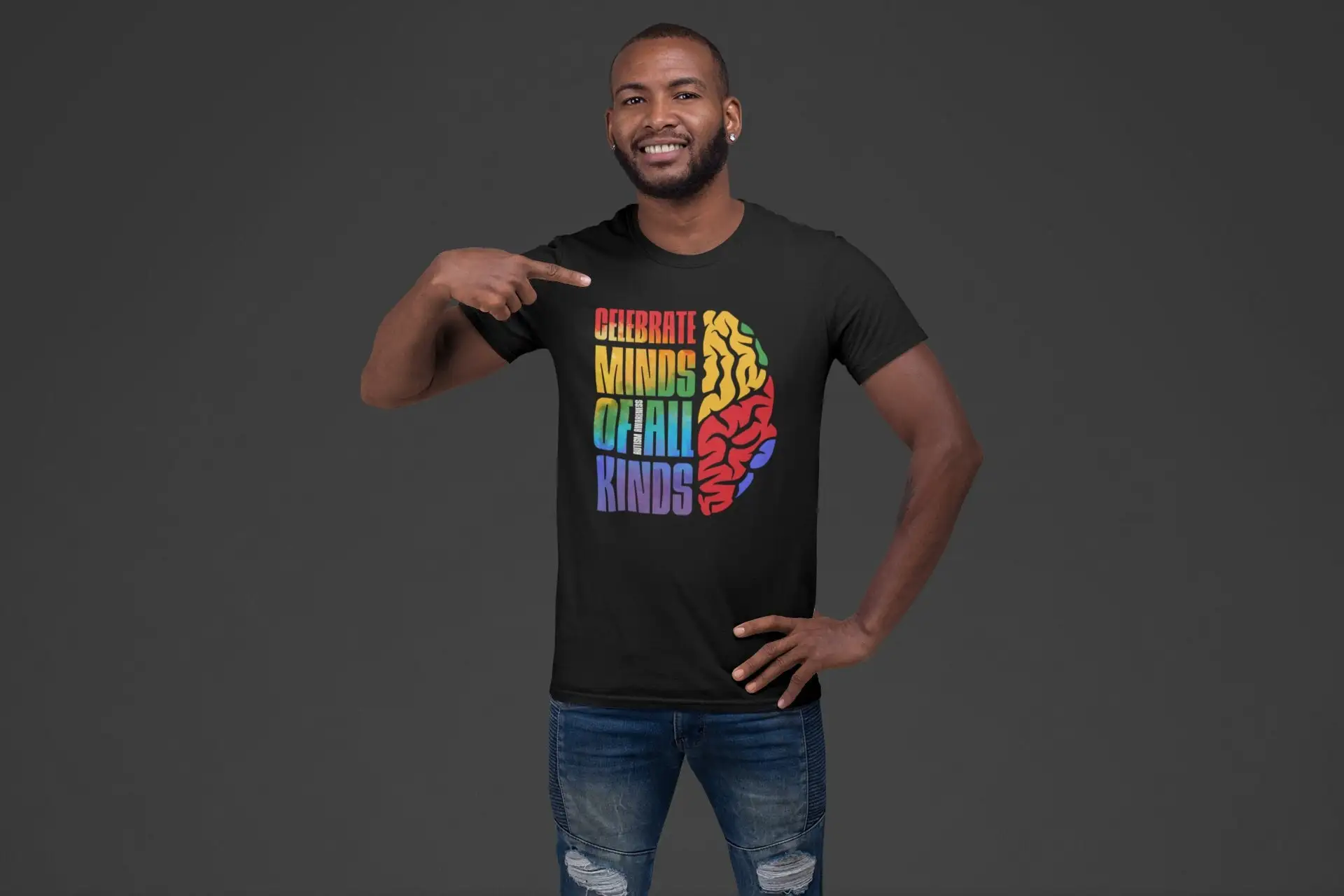 Men's Autism T Shirt Celebrate Minds Of All Kinds Awareness Brain Rainbow Divergent Colorful ASD Man gift Idea