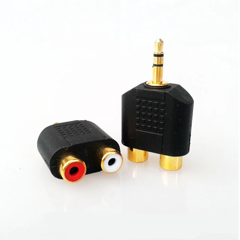 DX62 Portable Gold-plated 3.5mm Stereo Plug to 2RCA(Red+White) Female Connector Adapter for TV Phone Notebook Desktop DV