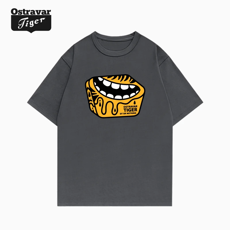 Tiger Onitsuka Home Tiger Tide Brand Ins American Vintage مطبوعة للرجال والنساء زوجين نصف كم فضفاض قصير الأكمام