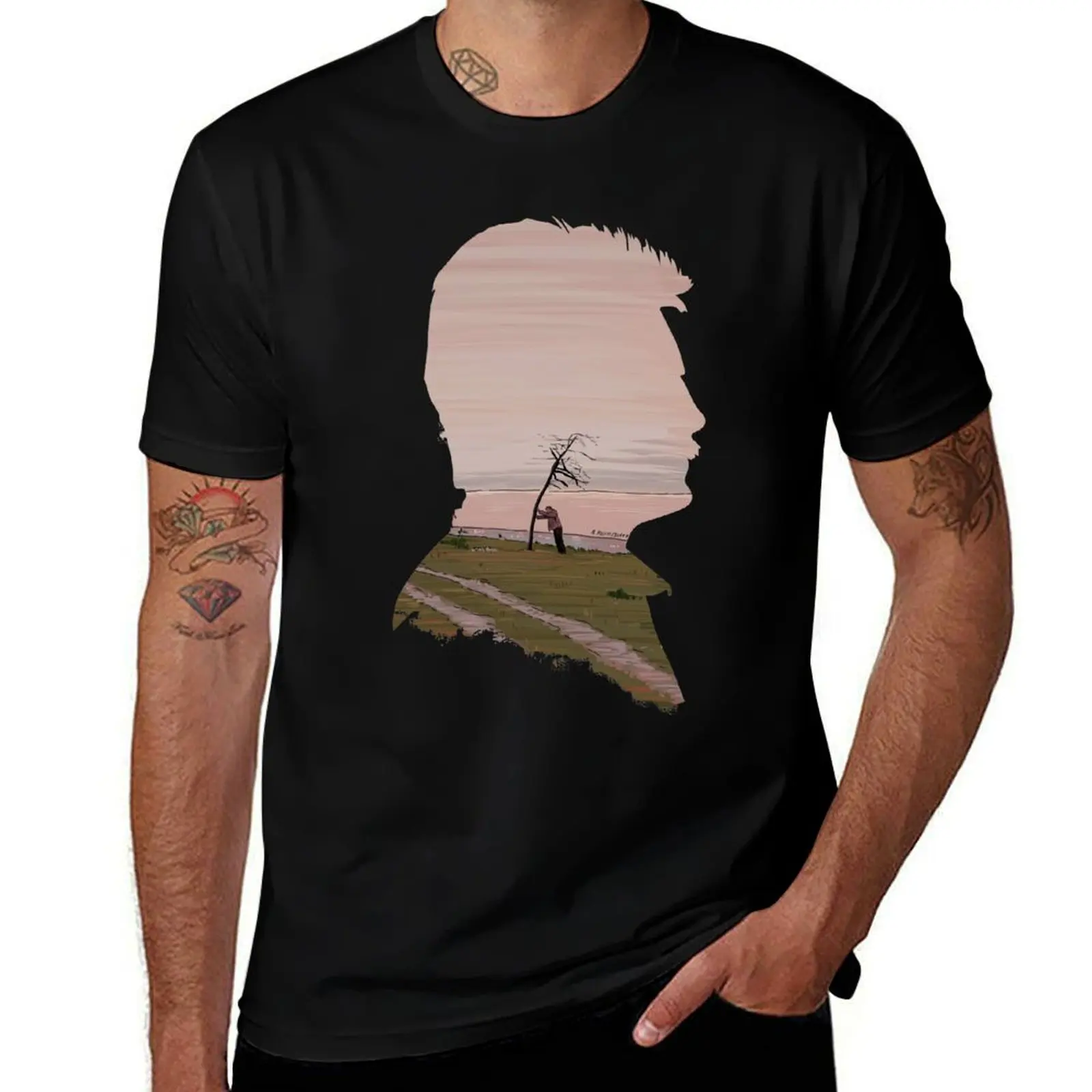 

The Sacrifice silhouette (Offret) by Andrei Tarkovski Illustration T-Shirt new edition plain mens clothing