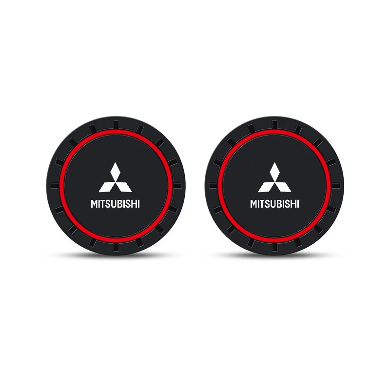 2pcs Car Coaster Water Cup Slot Non-Slip Pad Emblem For Mitsubishi Lancer 9 EX Outlander 3 ASX L200 Auto Interior Accessories