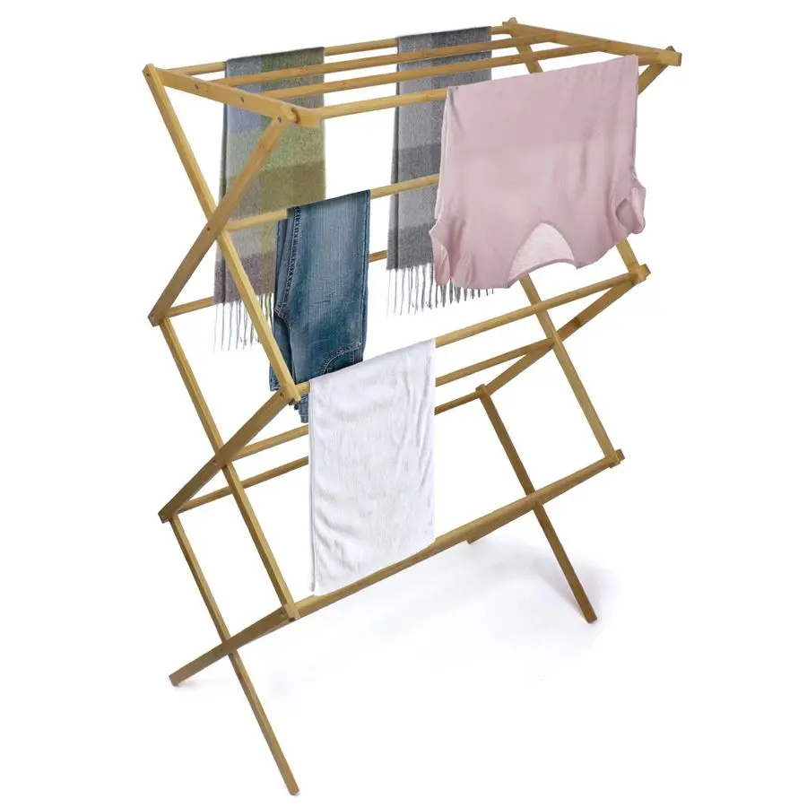 

EcoFriendly Bamboo Drying Rack, Collapsible Laundry Clothes Hanger, 10 Hanging Bars, Minimalist Space Saving Design
