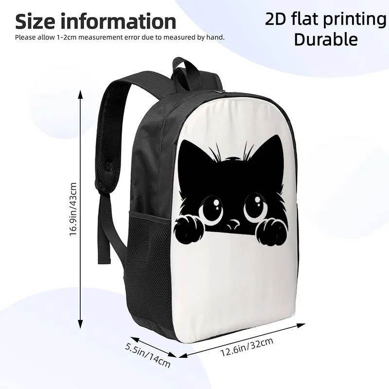 Mochila con diseño de gato negro adorable, mochila ligera informal de gran capacidad para el día a día, correa de hombro ajustable, cierre de cremallera, forro estampado