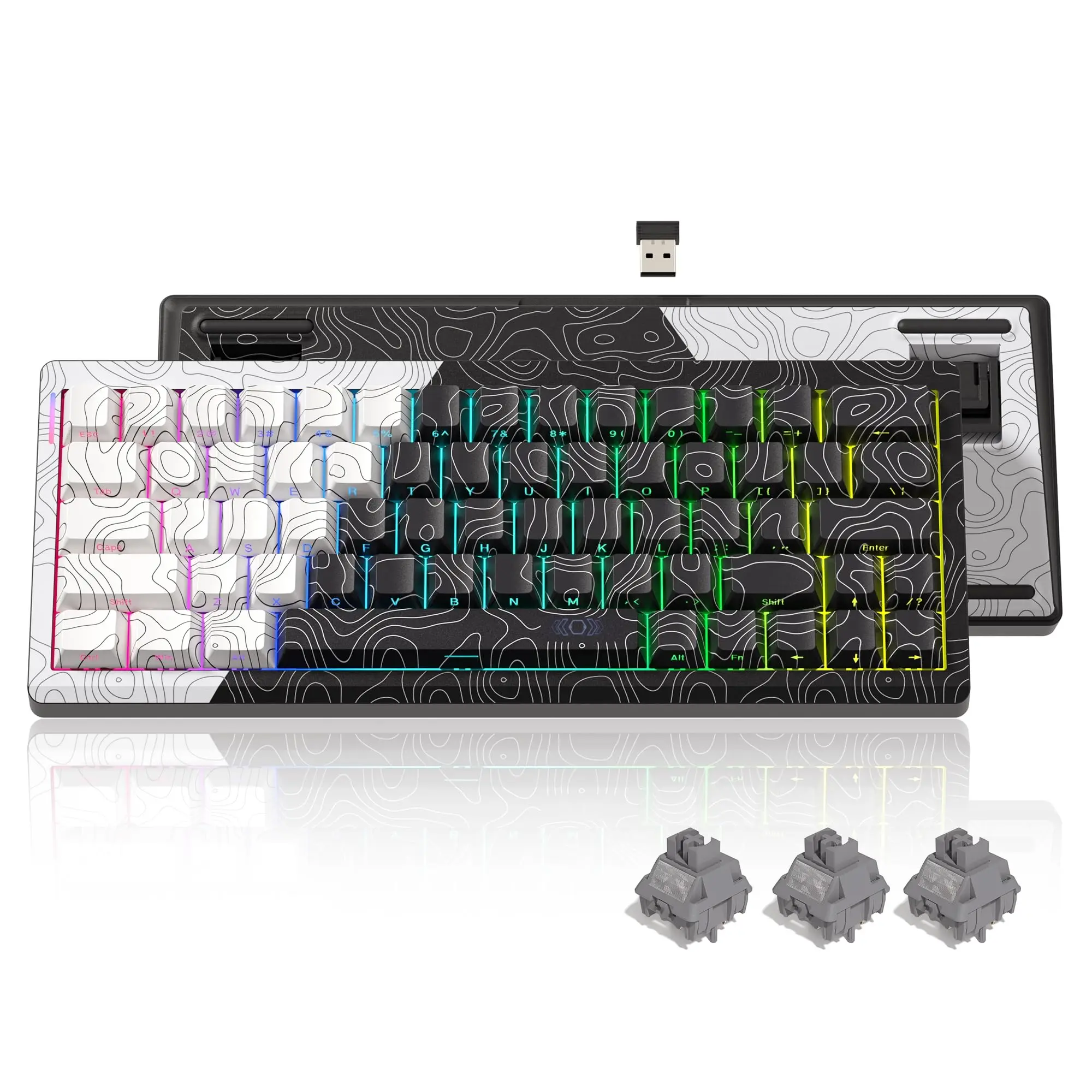 Womier Q61 QMK/VIA Topographic Gamer Keyboard 3-Modes Wireless Mechanical Keyboard Hot Swap RGB Gasket Gaming Keyboard for PC