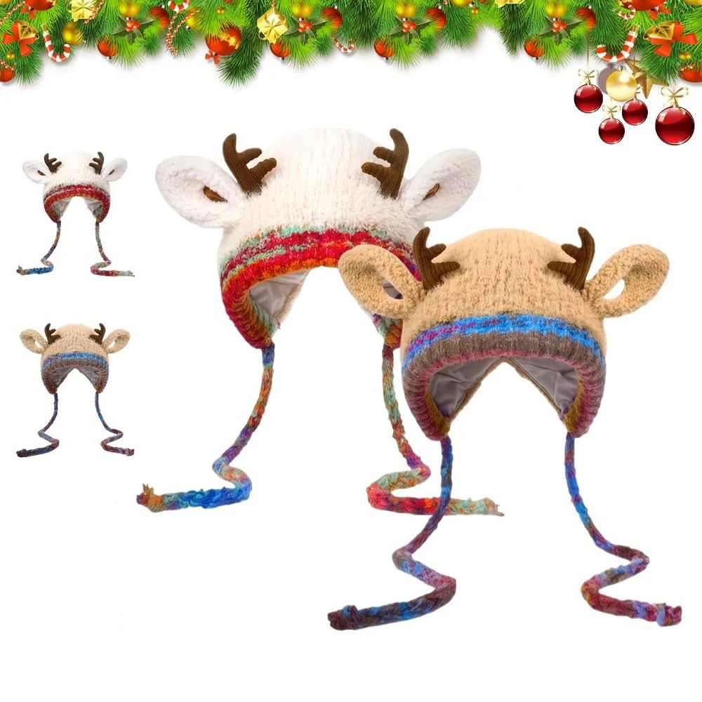 الغزلان قرن الوعل قبعة محبوك إِلْكَة عيد الميلاد قبعة للتحويل الرنة قبعة طوي طوي قرن الوعل قبعة للصور العائلية عطلة الطرف #1